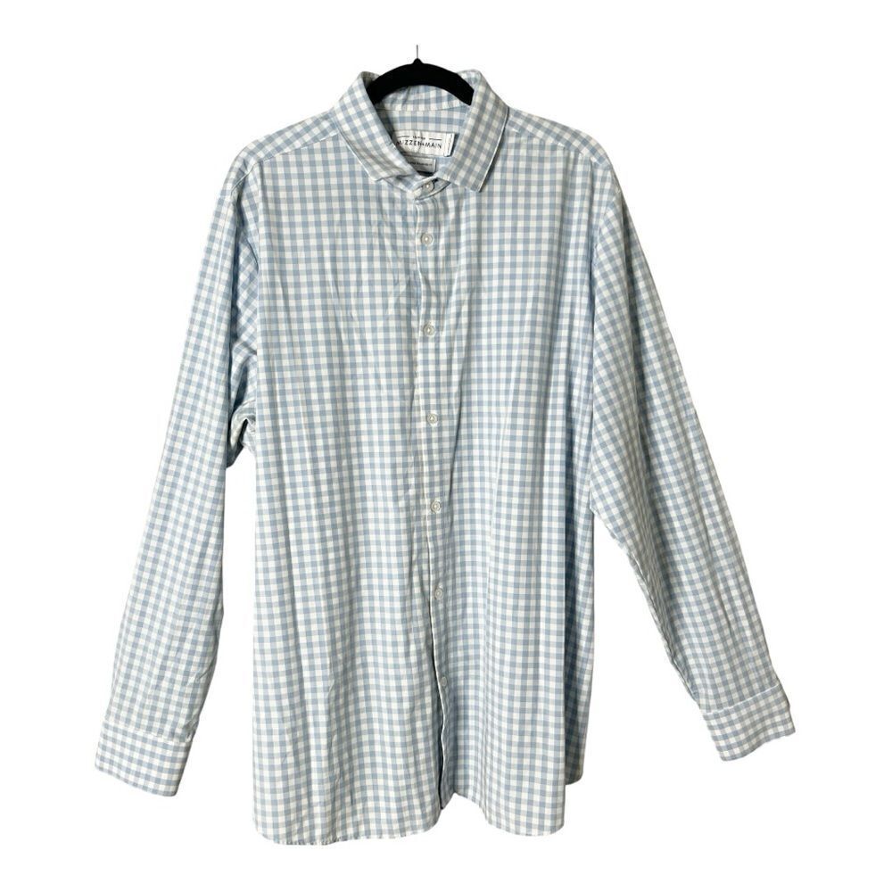 Mizzen + Main Leeward Men’s Light Blue Gingham Standard Fit Dress Shirt Size XXL
